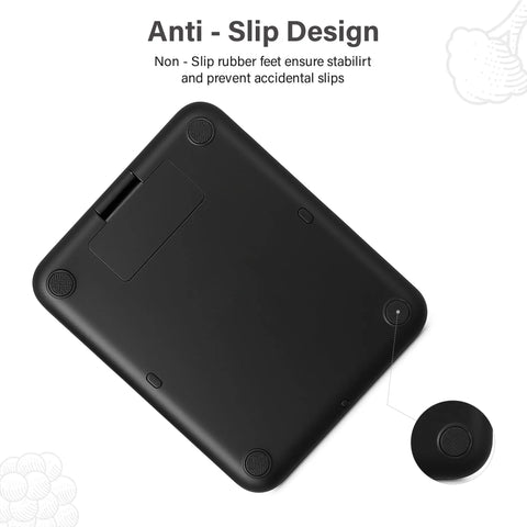 Bottom view of Chef Grade Precision Digital Food Scale With 0.01 Oz And 1 G Readout Waterproof Kitchen Scale with anti-slip design.