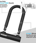 Heavy Duty Bike U Lock With 5 Foot Security Cable And 17mm Shackle, silicone coated, close-up of shackle with measurements