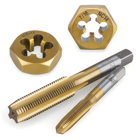 All In One Pro Grade Master Tap And Die Set With Premium Titanium Coating For SAE And Metric Threads From M3 To M16 close-up view