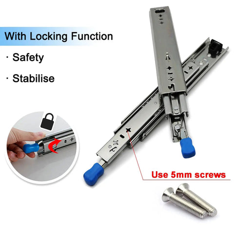 Pro Grade 2 Pack Heavy Duty Ball Bearing Drawer Slides Undermount Runners With Locking Function and Screws