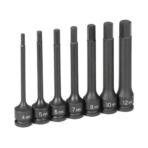Impact Hex Driver Socket Set, Four Inch Length, 4mm To 12mm Sizes, Heavy Duty US Made, Lightweight 1.6 Lb Kit, side view