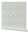 Next Level Ikat Stripes Faux Vinyl Wallpaper With Durable Subtle Leather Grain Finish Engineered For Bustling Commercial Spaces And Custom Sized To Fit Your Walls Built Tough For Years, featuring green and blue patterns.