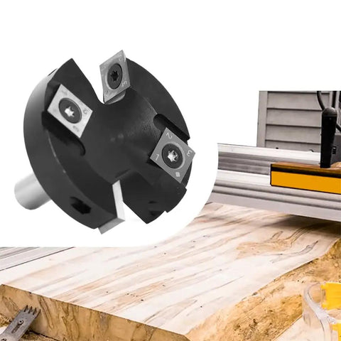 Heavy Duty CNC Spoilboard Surfacing Router Bit with 1/2 Shank and 2-1/2 Cut Dia, shown with slab leveling setup.