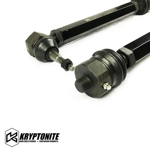 Death Grip Tie Rod Ends KRTR11 For 2011 To 2019 Chevy GMC 2500HD 3500HD Duramax Diesel, Heavy Duty Inner Ball Sockets, All Steel Hex Body, Left And Right Jam Nuts, Lifetime Warranty. Black steel tie rod ends with threaded ball studs and jam nuts