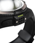Close-up of One Plus Freediving Watch Style Wrist Computer, black sensor detail, for freediving and spearfishing use.