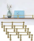 Top Notch Brass Shelf Guardrails 5 Pack Heavy Duty Adjustable Support Bars Anti Slip Kitchen And Bathroom Gallery Shelf Brackets Built Tough Up To 78 Inches displayed on a shelf with decor.