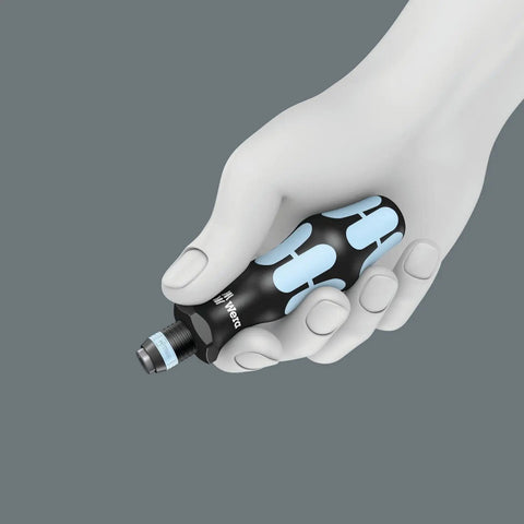 Kraftform Kompakt 60 Stainless 17 Piece Screwdriver Set handle with interchangeable blades in a hand demonstration.