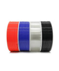 Top Shelf Transparent Polyurethane Air Hose 100 Feet Ultra Flexible Pneumatic Tubing For Heavy Duty Compressor Lines 12Mm By 8Mm, colorful coils displayed.