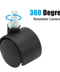 Close-up of a black nylon swivel caster wheel with M6 threaded stem, labeled 360-degree rotation. Part of 4 Pack 1 Inch Swivel Caster Wheels With M6 Threaded Stem Heavy Duty Nylon For Furniture Tables Cabinets Shelves.