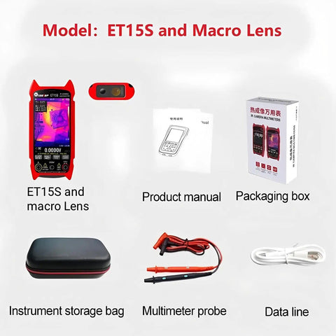 Pro-Grade Thermal Imaging Camera With Macro Lens, 256x192 IR Sensor, 25Hz Refresh, 3.5 Inch Color LCD, multimeter probe, storage bag