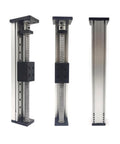 Top Shelf Precision Electric Sliding Stage Loaded With MGW12R Aluminum Rail And SFU1610 Ballscrew For CNC 3D Printers Runs Dead Smooth Built Heavy Duty Ready, showing side and top views.