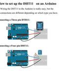 Diagram showing how to set up Two Pack Digital Temperature And Humidity Sensor Modules With Wires 3.3V To 5V for Arduino.