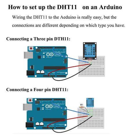 Diagram showing how to set up Two Pack Digital Temperature And Humidity Sensor Modules With Wires 3.3V To 5V for Arduino.