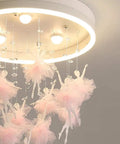 Fairy LED Ceiling Light With Romantic Glow, Stepless Dimming, And Remote Control Chandelier with pink ballerina décor.