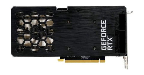 Next Level Gaming Beast Featuring 12GB GDDR6 Memory and Rock Solid Ampere Architecture, close-up view of GPU design with dual fans.