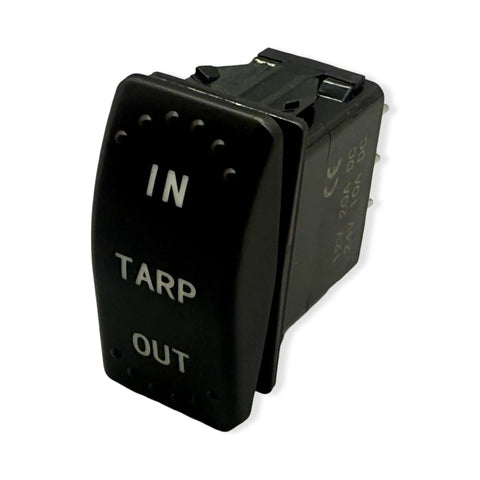 12V Weather Resistant Ready To Roll Reverse Polarity Switch Kit with Labeled Solenoid showing rocker switch marked 'In Tarp Out'.
