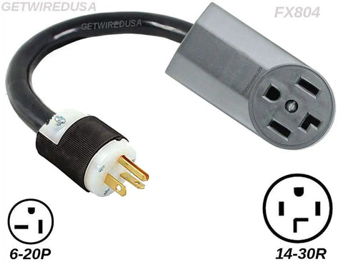 Straight Shooter Eva Charger Cable Adapter Links Nema Six Twenty Plugs To Fourteen Thirty Outlets for electric vehicle charging.