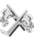 Heavy Duty Stainless Steel Sliding Door Pulleys With Smooth As Butter Bearings For Barn Door Wheels And Closet Track System ready to install pulleys with white wheels.