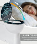Toilet Seat Elongated Resin for Bathroom in black and blue design with quiet closing feature and adjustable hinges.