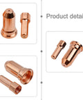 Plasma Cutter Consumables Kit With 1.2mm Electrodes And Nozzle Tips For Plasma Torch Welding Equipment Includes 10 Electrodes And 10 Tips Pro Grade For Heavy Duty Metal Cutting Compatible With 52556 And 51246, showing copper electrodes and tips against white background