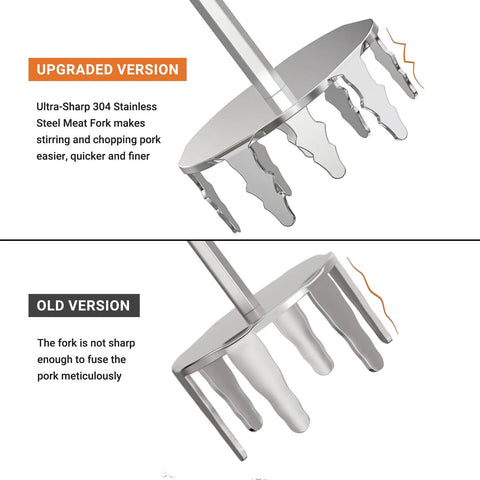Hella Sharp Stainless Steel Meat Fork Pork Puller Tool With Upgraded Ultra Tough Tines for efficient meat shredding and easy use.