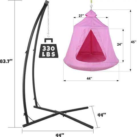 X Shaped Hanging Tree Tent With Swing Chair And Stand Patio Canopy, Waterproof Indoor Outdoor Hammock Chair, 330 Lb Capacity, Pink
