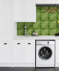 Green 3D Peel And Stick Tile Backsplash Squares 11.8x11.8 Inches Ultralight PVC in laundry room interior decor setting