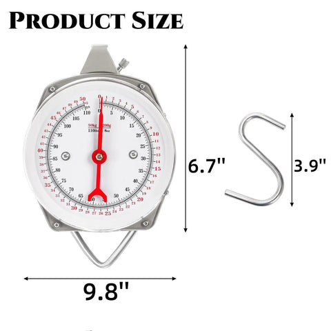 Heavy Duty Mechanical Hanging Scale With Dial 110 Lb 50 Kg Capacity Real Workhorse For Market And Kitchen Weighing with size dimensions
