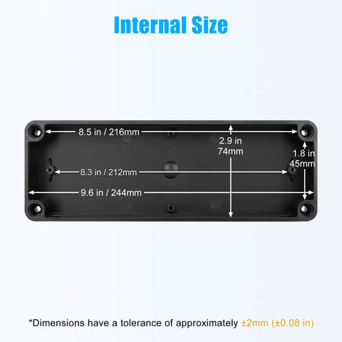 Internal dimensions of the Rugged IP67 Waterproof Junction Box With Clear Top And Drop Dead Tough ABS Shell, 80x250x70mm.