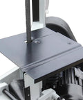 Close-up of Heavy Duty Metal Band Saw For Pros With 7 By 12 Inch Capacity blade and base area, highlighting cutting mechanism.