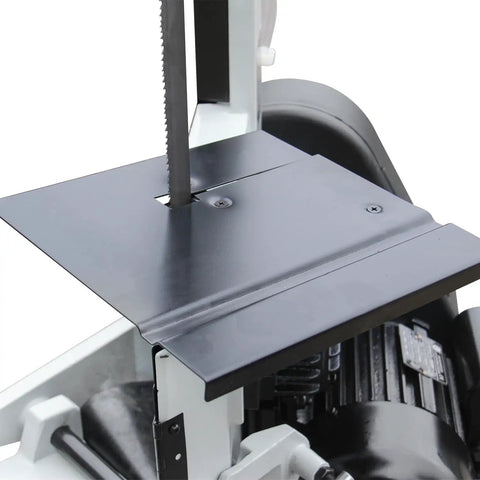 Close-up of Heavy Duty Metal Band Saw For Pros With 7 By 12 Inch Capacity blade and base area, highlighting cutting mechanism.