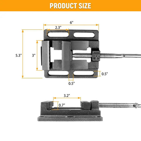 Heavy Duty Drill Press Vise For Bench Table Clamp, 3 Inch Jaw, 3.2 Inch Opening, 3.1 Inch Jaw Width, All American Tough As Nails Precision Grip For Drill Press Tables, Ideal For DIY Projects And Precise Drilling product size diagram