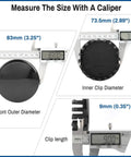 Measurement of Chevy 3.25In 83Mm Black Wheel Center Caps Hub Covers For Silverado Suburban Tahoe with caliper showing dimensions.