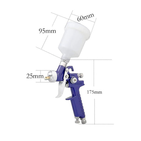 Pro Level Mini Hvlp Spray Airbrush Gun With 0.8 And 1.0 Mm Nozzle Set For Car Painting dimensions and cup details.
