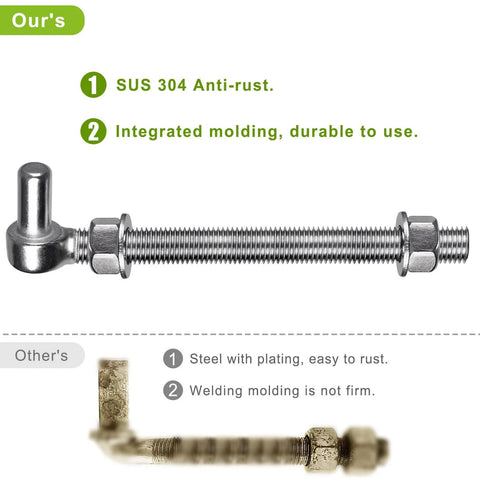 Stainless Steel J Bolt Gate Hinge 304 Grade Post Hinge For Farm Gate And Chain Link Fence Gate 8 Inch Long With Five Eighth Inch Pin