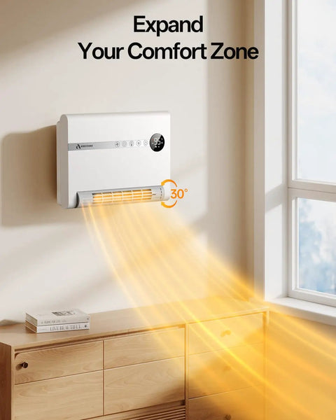 Wall Mounted Space Heater For Bedroom Or Office, 1500W PTC Fast Heating, 30 Degree Oscillation in room setting