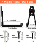Heavy Duty Wall Mount Garage Hooks Set 4 Pack With Anti Slip Coating Beefed Up For Shovels Ladders Chairs Hoses Bicycles Tools 66Lb Load Capacity Space Saving Organizer, dimensions and hardware included.
