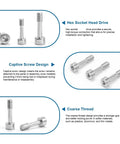 Tough Built Boss Grade Captive Machine Screws Assortment M2 M2.5 M3 M4 M5 M6 Hex Socket Head Cap Fasteners with detailed features.