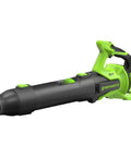 Heavy Duty Brushless Motor Turbo Leaf Blower Knocking Out Yard Leaves And Dust With 515 Cfm Airflow And 130 Mph Winds Slick Cordless 24 Volt Electric Handheld Blower For No Sweat Driveway Patio Cleanup Tool Only, black and green design.