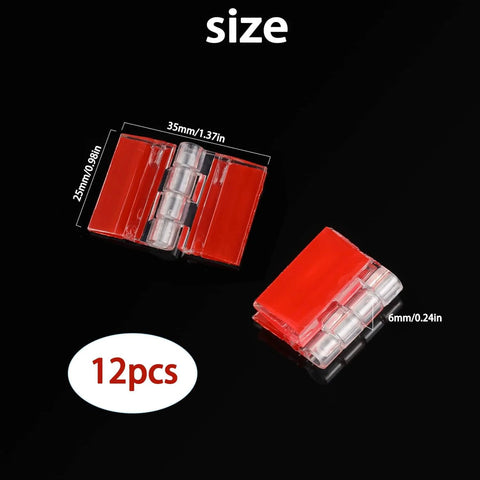 12 Pack Acrylic Self Adhesive Clear Hinges size view showing 35 by 25 mm dimensions and thickness for cabinets and drawers.