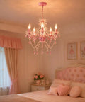 Pink Crystal Chandelier For Girls Room Kid Friendly 5 Light Small Kids Chandelier With Durable Acrylic Crystals For Bedroom Or Nursery Decor