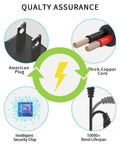 Graphic with features of 12V 2A AC DC Power Adapter Charger Cord For Telescopes, including American plug, copper core, security chip