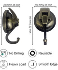 Heavy Duty Shower Suction Cup Hooks Bronze 2 Pack No Drill No Holes Reusable Glass Hangers For Robes Garlands And Bath Accessories Durable Strong Hold Up To 15 Pounds.