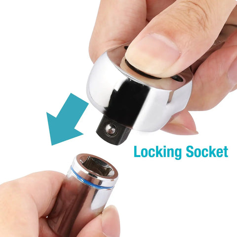Quarter Inch Drive Ratchet, 90 Tooth Quick Release, Reversible Wrench, Cr V Steel, Full Polish Finish with socket attachment