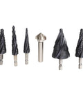 Ultra Sharp Step Drill Bit Set With 4 Flutes For Fast Cuts Through Stainless Steel Hard Metal Wood And Plastic Plus Heavy Duty M35 Cobalt Pagoda Design With 1 4 Inch Shank No Walking Allowed set of five bits