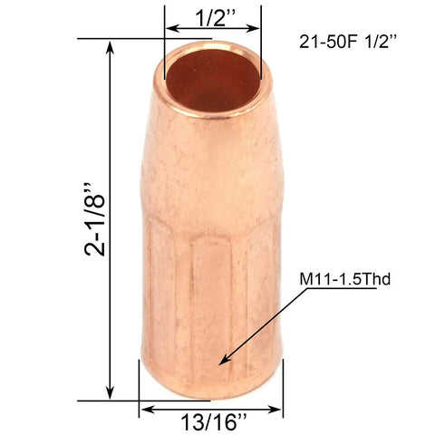 Copper gas nozzle 21-50F, part of Mig Welding Gun Accessory Kit 11-35.035 Forney 140 FC-I Includes 20 Contact Tips