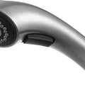 Navona Series Ten Point Zero Four Inch Pull Out Sprayer Kitchen Faucet with brushed nickel finish and ergonomic spout