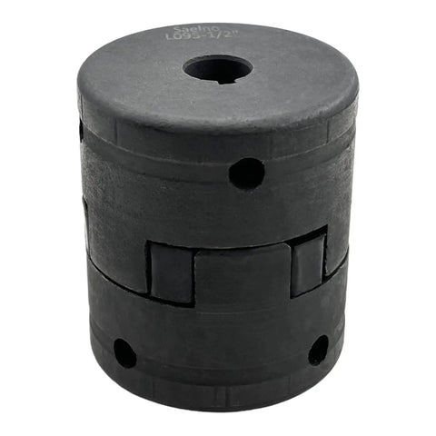 Beefy L-Jaw Coupling Set Flexible 3-Piece, Bore Range 1/2 Inch To 3/4 Inch, Rubber Spider Included, Dual Set Screws, For Log Wood Splitter, Multi Flex L095 Series, HT250 Cast Iron, Corrosion Resistant Drive Shaft Coupler black coupling