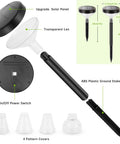 Lit Ultra Bright Solar Pathway Lights Eight Pack with Remote Color Changing and Warm White Modes components and dimensions.