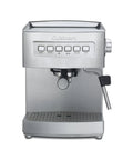 Top Shelf Programmable 15 Bar Espresso Maker In Sleek Stainless Steel with automated dials and steam wand for quick coffee shots.